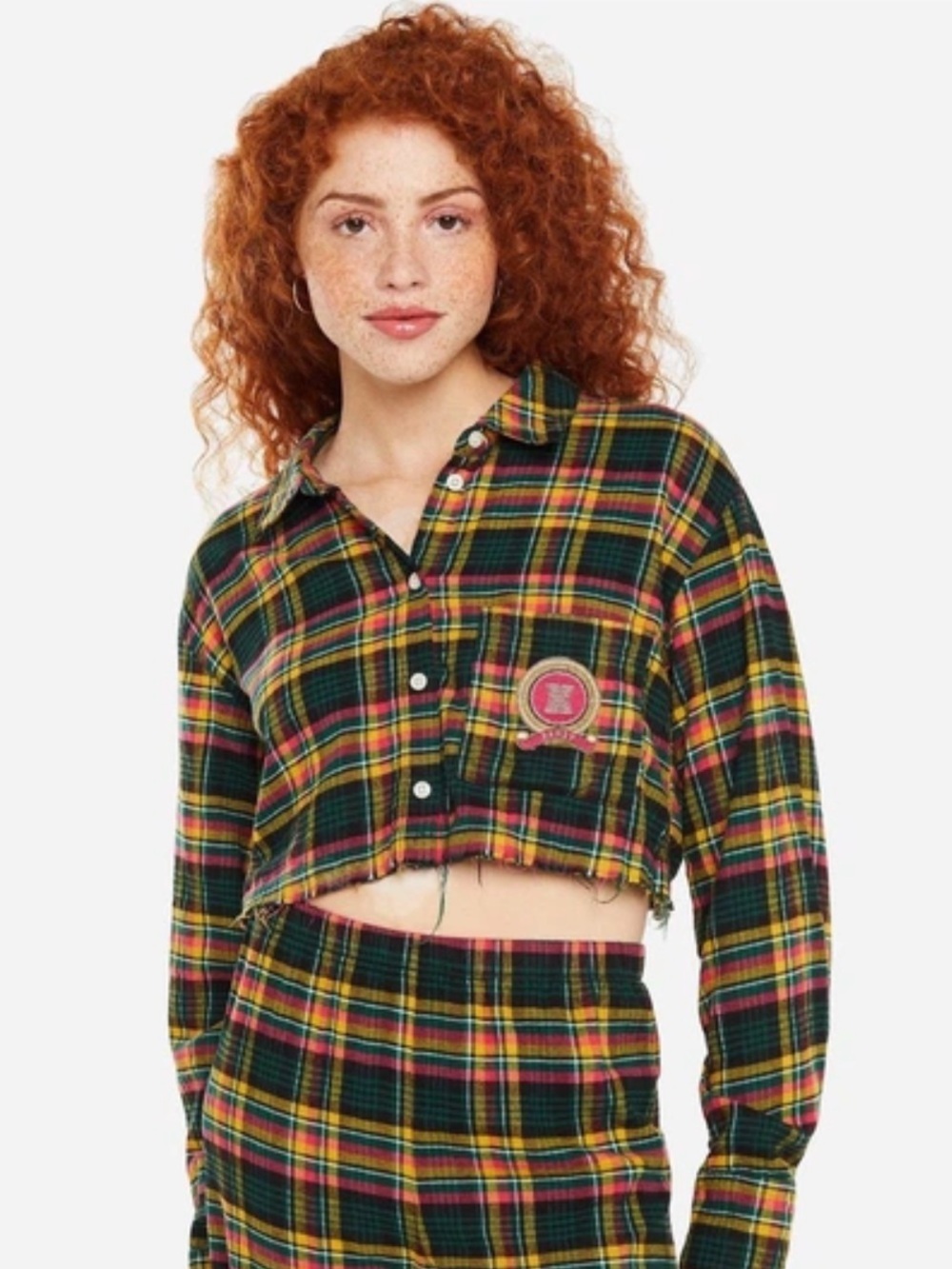 NWT Savage X Fenty Plaid Crop Top Shirt Womens Medium Long Sleeve Rihanna